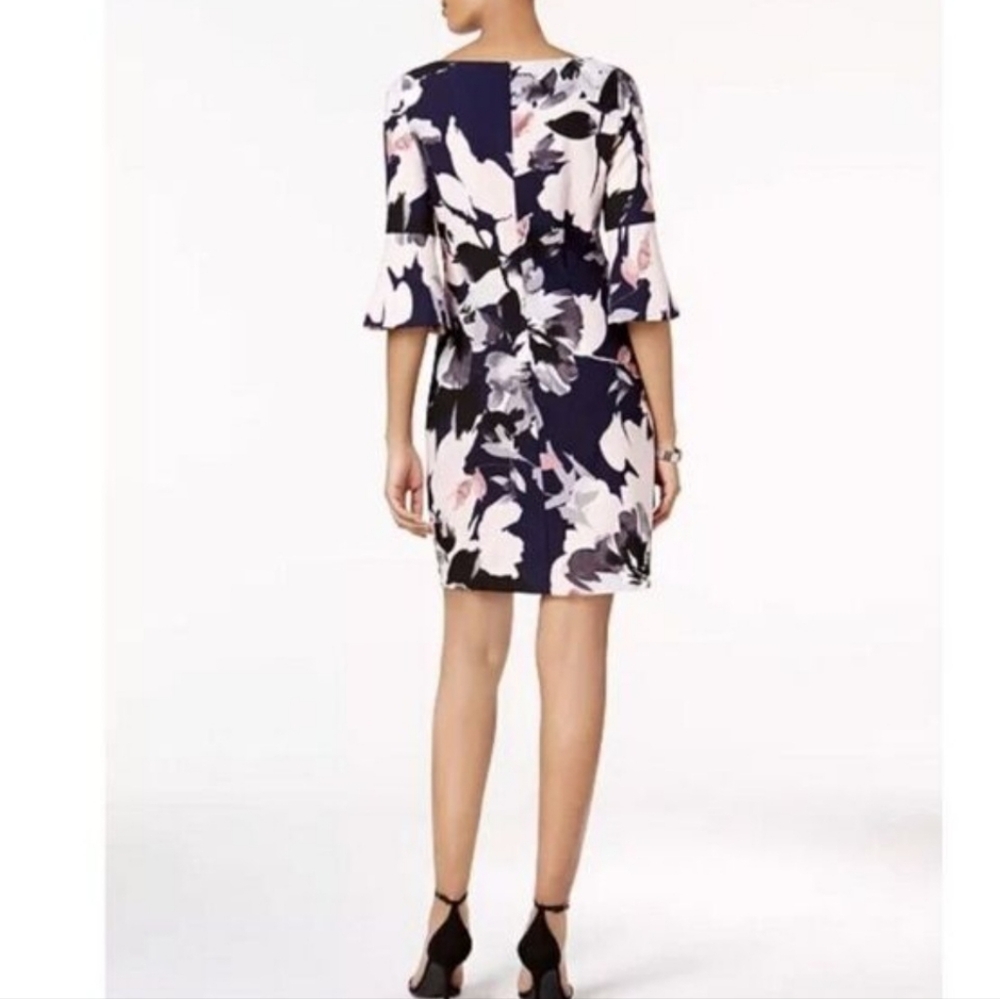 Vince Camuto Navy Blue and Pink Floral Print Bell Sleeve Spring Summer Dress 10 - Picture 14 of 15